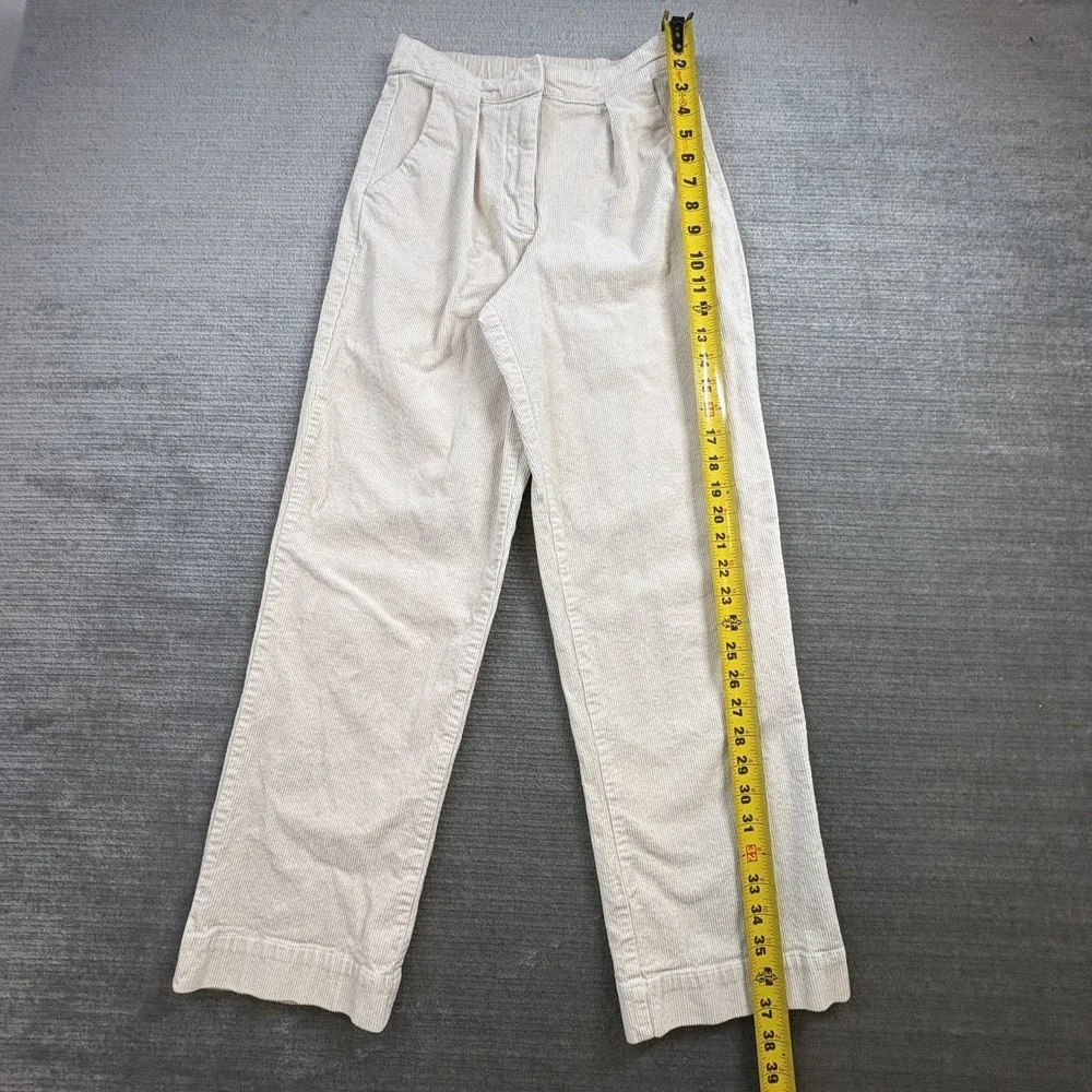 Rhythm Corduroy Pants Womens XS Pleated Front High Waist Off White Straight Leg